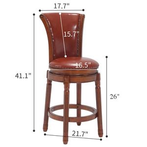 Sgabello da Bar Alto 26 Pollici con Rotazione a 180°, Seduta in Pelle PU Effetto Pelle Bovina, Struttura in Legno, per Casa e Cucina, con Schienale in Tessuto - Product Image 2