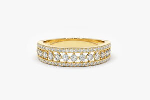แหวนแต่งงานเพชรสามแถว ทอง 14K น้ำหนัก 0.64 กะรัต แบบครึ่งวงแหวน - Product Image 1