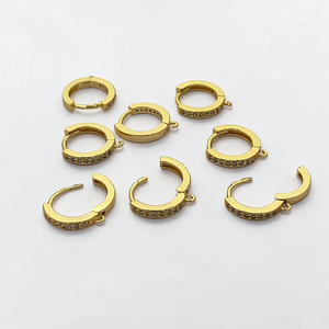 Wholesaler 18K Gold Plated Brass CZ Micro Pave <b>Huggie</b> DIY Hoop Earrings with Loop Charm Connector Jewelry Findings Rajasthan - Product Image 3