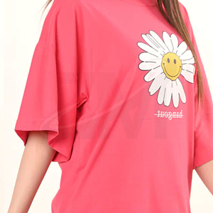 Camiseta de Algodón con Estampado Gráfico para Mujer, Corte Holgado Informal, Tejido Transpirable y Suave, Ropa de Calle de Verano, Moda Moderna - Product Image 4