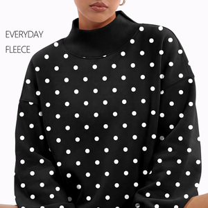 Women's <b>Black</b> Polka Dot Mock <b>Neck</b> <b>Sweatshirt</b> Lantern Sleeve Pullover Casual Knit Top for Autumn - Product Image 3