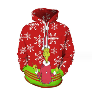 Men's Christmas Santa Graphic <b>Hoodie</b> Green Snowflake Print Pullover Sweatshirt Winter <b>Fleece</b> Top - Product Image 2