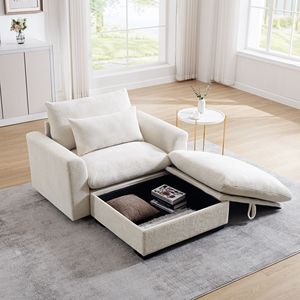 Divano Modulare Moderno in Velluto a Coste Beige con Pouf Contenitore Profondo per Soggiorno, Appartamento, Ufficio - Product Image 1
