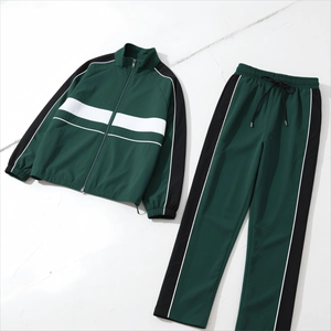 Chándal Unisex Verde y Negro con Bloques de Color, Cierre de Cremallera en Manga Larga, Estilo Informal para Adultos, Ropa de Otoño, Material de Poliéster Transpirable - Product Image 2