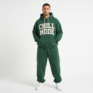 Survêtement homme oversize en molleton 100% polyester avec broderie effet usé, pantalon et sweat à capuche à épaules tombantes - Product Image 1