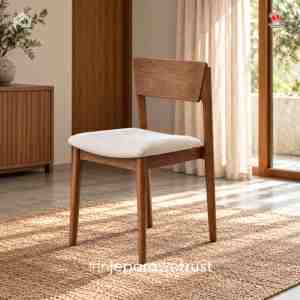 Silla de Comedor de Madera de Teca Sólida de Estilo Mid-Century con Asiento Tapizado, Silla Moderna de Madera para Restaurante, Hotel o Cafetería - Product Image 1