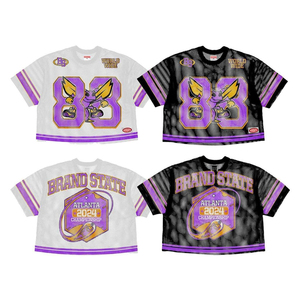 เสื้อสตรีทแวร์พิมพ์ลายเต็มตัวแบบกำหนดเอง เสื้อเจอร์ซีย์อเมริกันฟุตบอลปักลายคุณภาพสูง กระโปรงครอปทรงบ็อกซี่ผ้าตาข่ายพิมพ์ลายแบบซับลิเมชั่น - Product Image 6