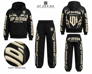 Ensemble de survêtement personnalisé noir pour homme avec impression en relief, sweat à capuche zippé et pantalon de jogging, style streetwear et sportswear épais - Product Image 4