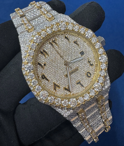 Montre BOJ A.P Premium automatique avec diamants VVS, alliage de verre, acier inoxydable, 20 mm, entièrement sertie de moissanite, double mouvement, 41 mm, 3 BAR - Product Image 1