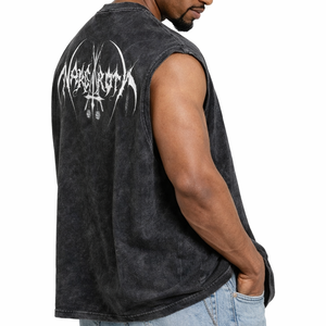 เสื้อยืดแขนกุดทรงโอเวอร์ไซส์สไตล์วินเทจสุดเทรนดี้สำหรับผู้ชาย ลวดลายกราฟิกแบบย้อมสีเอซิด ผลิตจากผ้าฝ้าย 100% เสื้อกล้ามสตรีทแวร์ รับผลิตตามแบบ OEM จำนวนมาก - Product Image 5