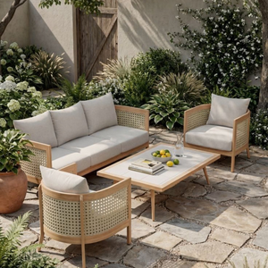 Conjunto de Comedor Moderno para Exteriores con Estructura de Aluminio y Madera Maciza Resistente a los Rayos UV, Garantía de 3 Años, Servicio OEM ODM, Muebles de Jardín - Product Image 5