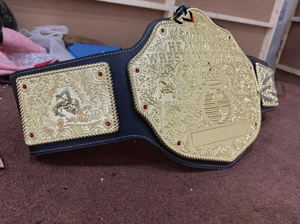 Custom Big Gold World Heavyweight Wrestling Championship Belt Brass 2mm Adult Size - Gold Plated Metal Plates & Leather Strap - Product Image 3