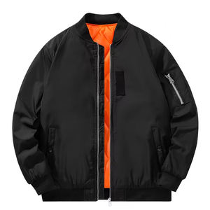Blouson Bomber d'Hiver Personnalisé pour Homme, Manches Longues, Effet Délavé, Uni, Décontracté, Fermeture Éclair Avant, Coupe-Vent, Chaud, en Polyester/Nylon Chauffant - Product Image 1