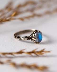 Labradorita, Plata de Ley 925, Chapado en Oro de 14k, Certificado IGI, Alta Calidad, Anillo de Compromiso Art Deco para Mujer, Oro Negro, Piedra de Nacimiento - Product Image 6