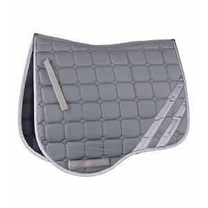 Tapis de selle matelassé gris avec bande latérale et fermeture Velcro pour l'équitation - Product Image 1