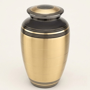 Two-Tone Elite Onyx Brass Metal Token Cremation <b>Urn</b> Secure Threaded Lid Ash Container <b>Large</b> Custom Engraved Decorative Memorial - Product Image 1