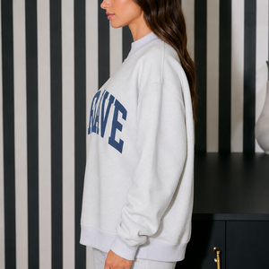 Sudadera Oversize de Cuello Alto para Mujer, Gris, 100% Algodón, Bordado con Letras Griegas, Ropa de Otoño - Product Image 3