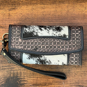 Famoso diseñador de marca de cuero mecanizado a mano para mujer, bolso de mano para pelo en cuero de vaca, tarjeteros de dinero, billeteras de pulsera florales occidentales - Product Image 2