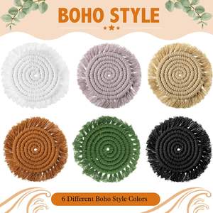 Posavasos de macramé más vendidos, posavasos tejidos a mano con borde de borlas para café, hogar, cocina, oficina, decoración de mesa - Product Image 4