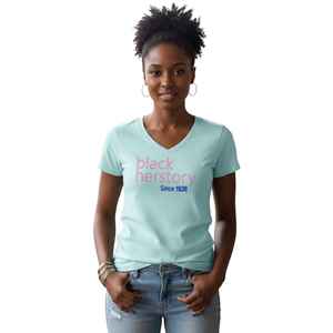Camiseta negra HerStory 1938 con cuello en V para mujer, camiseta con gráfico inspirador, camiseta informal con estampado personalizado, mezcla de algodón, Top de moda - Product Image 2