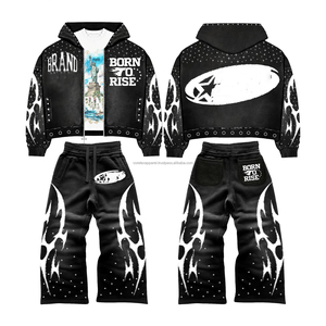 ชุดแทรคสูทสไตล์สตรีทแบบสั่งทำพิเศษ ลุคดิสเทรส ดีไซน์เชือกผูกเอว ล้างสีแบบแอซิด ระบายอากาศได้ดี ทรงหลวม แต่งลายปักแบบดิสเทรส - Product Image 1