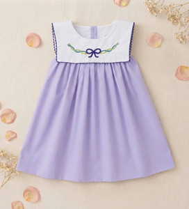 Vestido para niña, lindo vestido morado sin mangas para niñas, temporada de primavera, bordado con cuentas, poliéster/algodón, vestido de gala hasta la rodilla - Product Image 1
