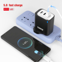 Charger Cepat Grosir 200W PD 3.0 2 Port Tipe-C USB Adaptor Dinding Bersertifikasi CE/FCC/ROHS Bahan ABS Putih/Hitam Custom