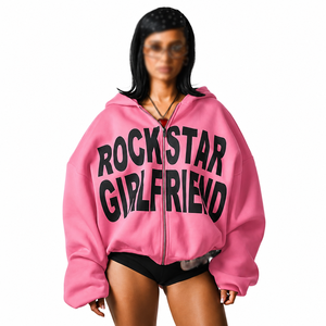 Sudadera con capucha corta de algodón polar rosa con estampado de letras para mujer, estilo urbano, oversize, casual, de ajuste relajado, venta al por mayor, logotipo personalizado - Product Image 1