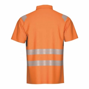 Hi-Vis Two-Tone Safety <b>Polo</b> Shirt Short Sleeve <b>Orange</b> Reflective Tape Workwear Men's Quick Dry Woven Fabric - Product Image 3