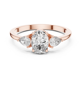 Anillo de Compromiso de Moissanita con Corte Ovalado en Oro Rosa y Piedras Laterales Marquise, Anillo de Boda con Diseño Floral para Mujer, Joyería Personalizada - Product Image 4