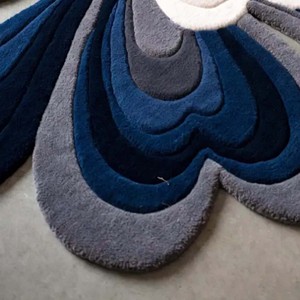 Modern Abstract Wool/Cotton Area <b>Rug</b> <b>Navy</b> <b>Blue</b> Gray White Floral Design Medium Pile Tufted Plush Living Room Carpet Non-Slip - Product Image 6