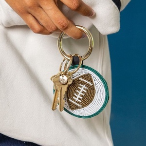 Export Quality Unique Gift Item Orange Checkered Beaded Key Chain Game Day Checkerboard Pattern Embroidered Key Ring Fashion Use - Product Image 3