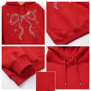 REGAL THREE Rhinestone Printed Pullover <b>Hoodie</b> Women Oversized Hooded Sweatshirt Front Pocket Drop Shoulder <b>Fleece</b> Top Ladies - Product Image 6