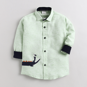 Chemise Polka Tots à manches longues avec détails en patch de crocodile - Vert - Product Image 3