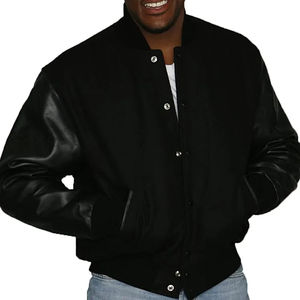 Chaqueta universitaria de béisbol para hombre con logo personalizado, mangas de cuero, bordado, tela de lona, cuello alto y logo frontal para Letterman - Product Image 6