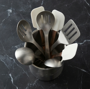 Porte-ustensiles cylindrique en métal avec motif feuille d'olivier en relief, organisateur de rangement pour couverts de cuisine, résistant à la rouille - Product Image 2