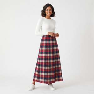 Jupe en flanelle à carreaux en coton pour femme, longueur cheville, avec poches, taille normale, coupe ample, style streetwear, pour l'hiver - Product Image 6