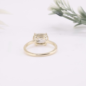 Luxury Women's Yellow Gold Cushion Cut Lab Grown Diamond Engagement <b>Ring</b> Classic East West Solitaire <b>Plain</b> Wedding Band Fine - Product Image 2