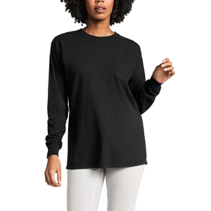 Camiseta de algodón de manga larga multicolor para mujer, ropa informal, para imprimir logotipo de marca personalizado, camiseta de algodón orgánico sostenible - Product Image 3