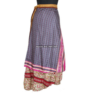 Multi-Color 2-Layer Reversible Magic Silk Saris <b>Wrap</b> <b>Skirt</b> Simple Tie Front Design Long Length Plus Size Ladies <b>Wrap</b> <b>Skirt</b> - Product Image 4