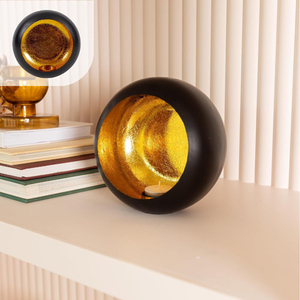 Porte-bougie rond en métal noir et or avec décoration dorée à l'intérieur, pour bougies chauffe-plat, décoration de Noël - Product Image 6