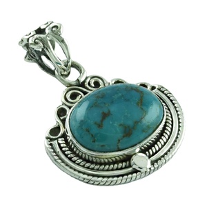 Directo del proveedor de la India, colgante de piedra turquesa de estilo étnico de Plata de Ley 925, dijes finos para mujeres y niños - Product Image 1
