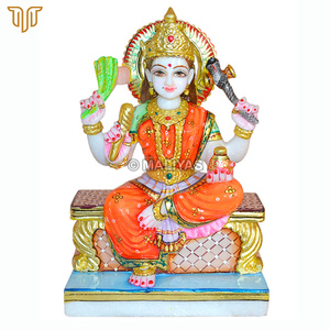 Marble Ganga Mata Murti | Seated Ganga Devi Statue with Sacred Pot and Ornate Throne by MALIYAS Jaipur - Product Image 2