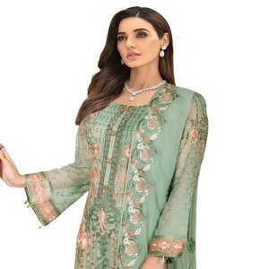 Ramsha nayab ชุดแต่งงานผ้าชีฟองปัก3ชิ้น, ชุดปาร์ตี้แฟนซีปากีสถานสำหรับเด็กผู้หญิงเสื้อผ้าอินเดียปากีสถาน - Product Image 1