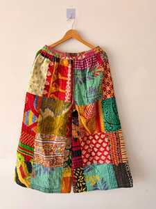 Cotton Vintage Patchwork High Waist Wide Leg Handmade Kantha Pant Boho Reversible <b>Comfy</b> Palazzo Trousers with Patches - Product Image 1