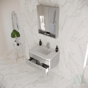 Armoires en bois modernes à assembler soi-même avec 1 étagère et poignées métalliques pour salle de bain - Meubles de maison faciles à assembler - Product Image 3