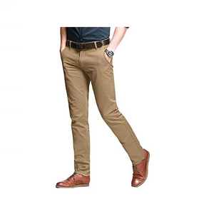 Pantalon décontracté en coton Oxford kaki pour homme, taille mi-haute, coupe droite, infroissable, devant plat avec poches latérales, idéal pour l'automne - Product Image 1