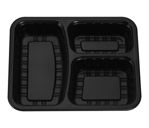 Black Plastic 3-Compartment <b>Takeaway</b> Food <b>Container</b> Disposable Minimalist Design - Product Image 1