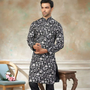 Conjunto de Kurta y Pijama de Seda Pura Bordada para Hombre – Ropa Étnica de Diseñador - Product Image 1