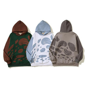Sweat à capuche personnalisé vert et marron patchwork pour homme, coupe oversize, motif abstrait, en molleton épais, style streetwear - Product Image 2